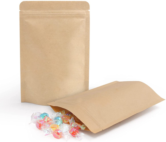 Zip Lock Kraft Paper Food Bags Resealable Stand Up Pouches