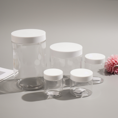Wholesale Food Grade 100g 120g 150g 200g 250g 300g 400g 500g Empty Clear PET Plastic Jar with Plastic Screw Cap