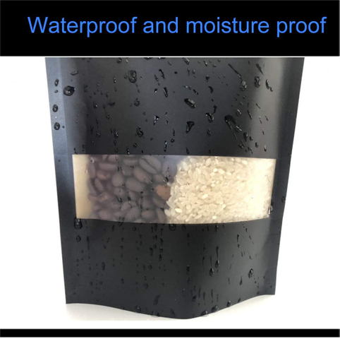 Black Zip Lock Stand Up Snack Packing Zipper Pouch Bags with Matte Window