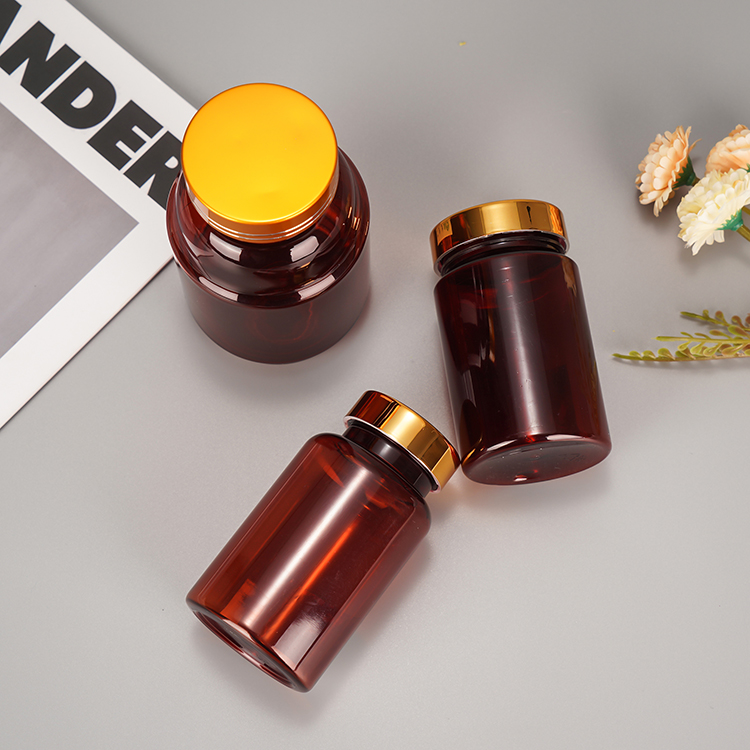 Amber Pill PET Container with Caps