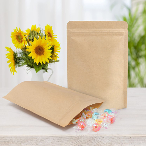 Zip Lock Kraft Paper Food Bags Resealable Stand Up Pouches